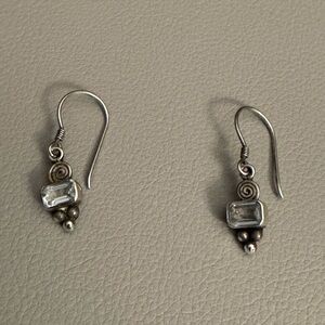 Artisan Silver Spiral Earrings with pale blue aquamarine stone